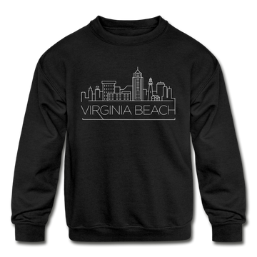 Virginia Beach, Virginia Youth Sweatshirt - Skyline Youth Virginia Beach Crewneck Sweatshirt - black
