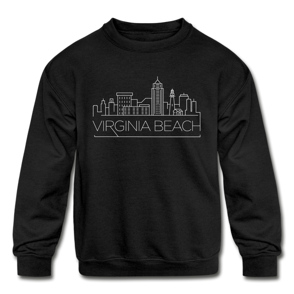 Virginia Beach, Virginia Youth Sweatshirt - Skyline Youth Virginia Beach Crewneck Sweatshirt - black