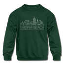 Virginia Beach, Virginia Youth Sweatshirt - Skyline Youth Virginia Beach Crewneck Sweatshirt - forest green