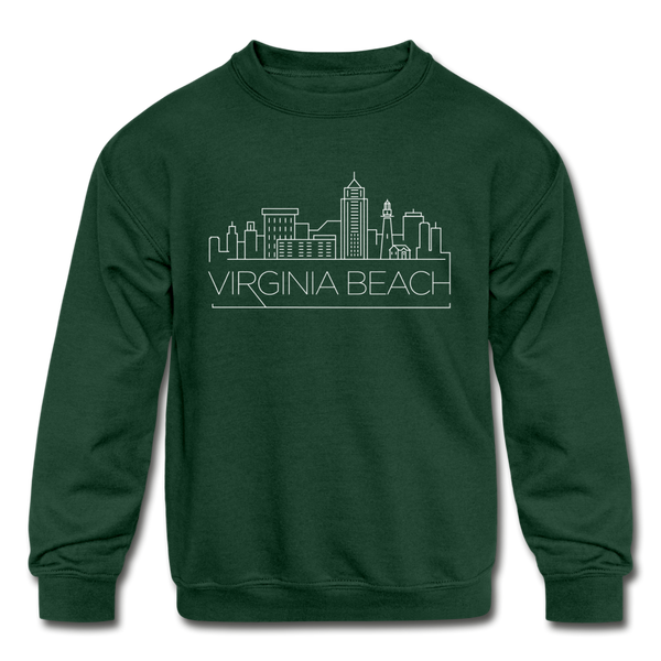 Virginia Beach, Virginia Youth Sweatshirt - Skyline Youth Virginia Beach Crewneck Sweatshirt - forest green