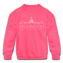 Washington DC Youth Sweatshirt - Skyline Youth Washington DC Crewneck Sweatshirt - neon pink