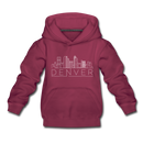 Denver, Colorado Youth Hoodie - Skyline Youth Denver Hooded Sweatshirt - burgundy