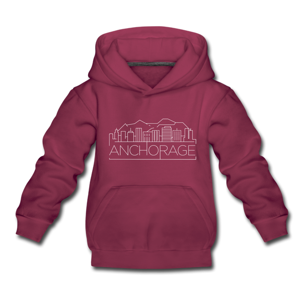 Anchorage, Alaska Youth Hoodie - Skyline Youth Anchorage Hooded Sweatshirt - burgundy