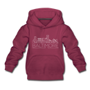 Baltimore, Maryland Youth Hoodie - Skyline Youth Baltimore Hooded Sweatshirt - burgundy