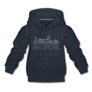 Baltimore, Maryland Youth Hoodie - Skyline Youth Baltimore Hooded Sweatshirt - navy