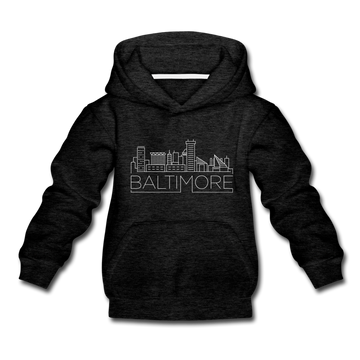 Baltimore, Maryland Youth Hoodie - Skyline Youth Baltimore Hooded Sweatshirt - charcoal gray