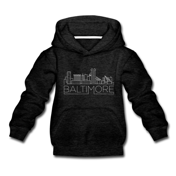 Baltimore, Maryland Youth Hoodie - Skyline Youth Baltimore Hooded Sweatshirt - charcoal gray