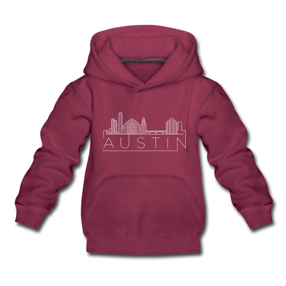 Austin, Texas Youth Hoodie - Skyline Youth Austin Hooded Sweatshirt - burgundy