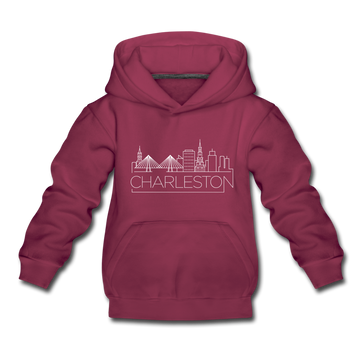 Charleston, South Carolina Youth Hoodie - Skyline Youth Charleston Hooded Sweatshirt - burgundy