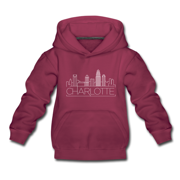 Charlotte, North Carolina Youth Hoodie - Skyline Youth Charlotte Hooded Sweatshirt - burgundy