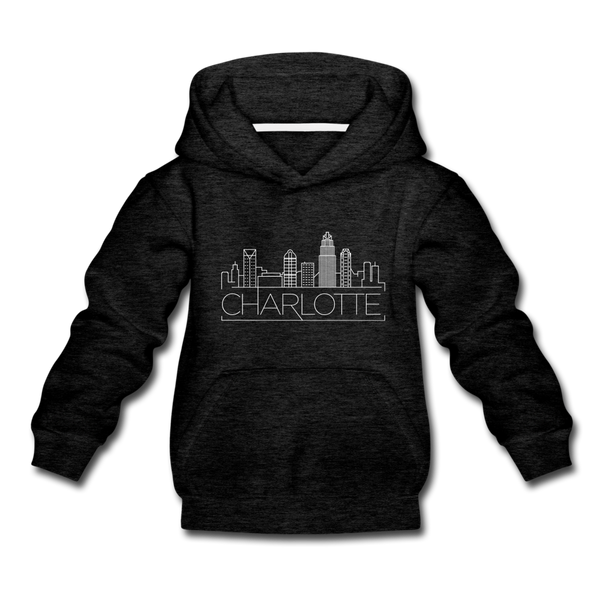 Charlotte, North Carolina Youth Hoodie - Skyline Youth Charlotte Hooded Sweatshirt - charcoal gray