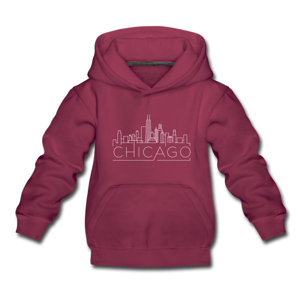 Chicago, Illinois Youth Hoodie - Skyline Youth Chicago Hooded Sweatshirt - burgundy