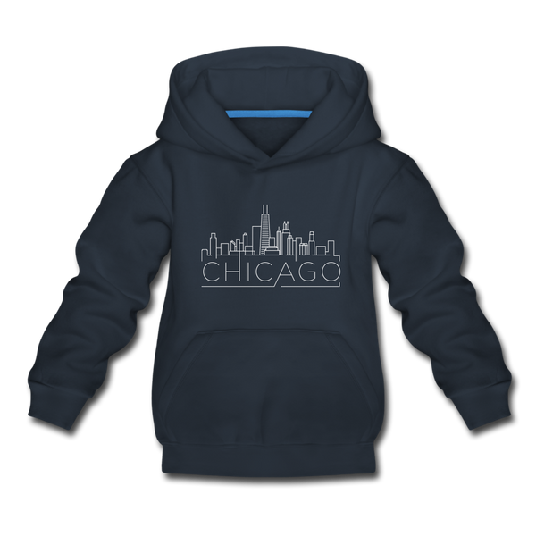 Chicago, Illinois Youth Hoodie - Skyline Youth Chicago Hooded Sweatshirt - navy