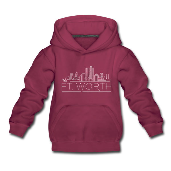 Fort Worth, Texas Youth Hoodie - Skyline Youth Fort Worth Hooded Sweatshirt - burgundy