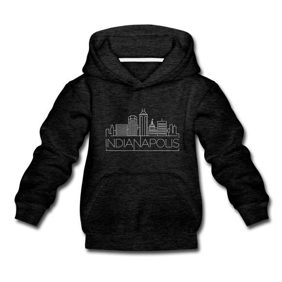Indianapolis, Indiana Youth Hoodie - Skyline Youth Indianapolis Hooded Sweatshirt - charcoal gray