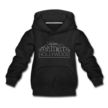 Hollywood, California Youth Hoodie - Skyline Youth Hollywood Hooded Sweatshirt - black