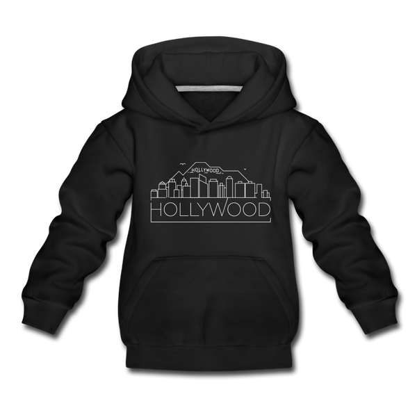Hollywood, California Youth Hoodie - Skyline Youth Hollywood Hooded Sweatshirt - black