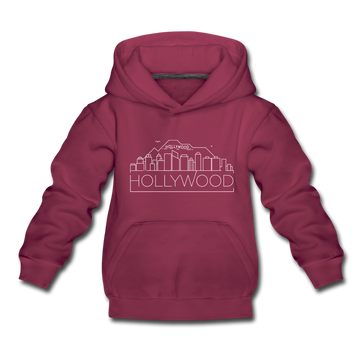 Hollywood, California Youth Hoodie - Skyline Youth Hollywood Hooded Sweatshirt - burgundy