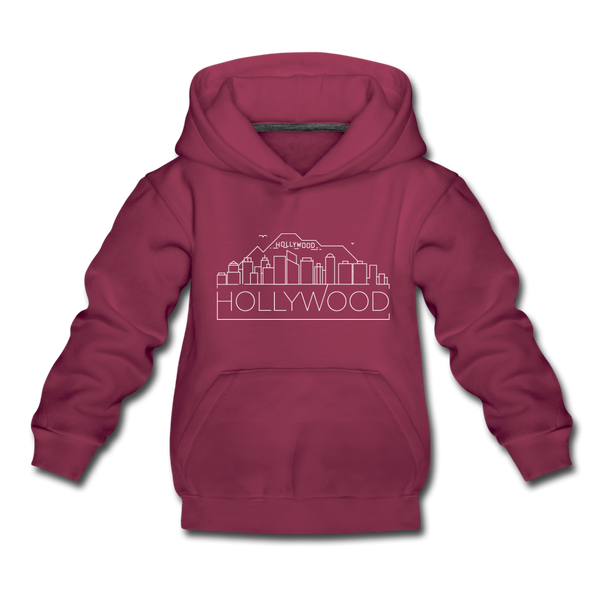 Hollywood, California Youth Hoodie - Skyline Youth Hollywood Hooded Sweatshirt - burgundy