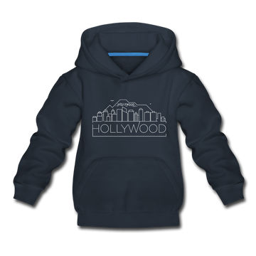 Hollywood, California Youth Hoodie - Skyline Youth Hollywood Hooded Sweatshirt - navy