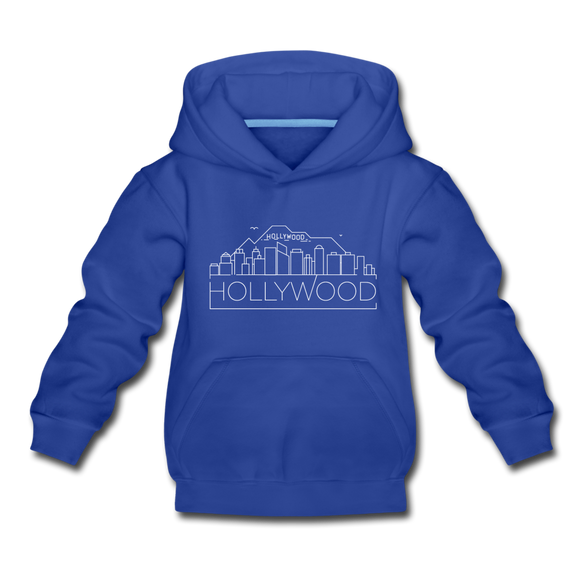 Hollywood, California Youth Hoodie - Skyline Youth Hollywood Hooded Sweatshirt - royal blue