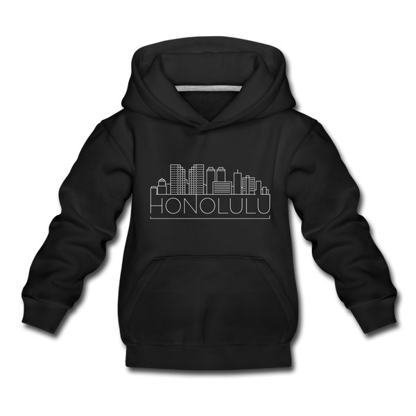Honolulu, Hawaii Youth Hoodie - Skyline Youth Honolulu Hooded Sweatshirt - black