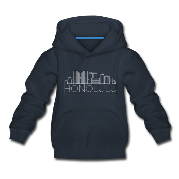 Honolulu, Hawaii Youth Hoodie - Skyline Youth Honolulu Hooded Sweatshirt - navy