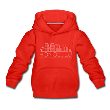 Honolulu, Hawaii Youth Hoodie - Skyline Youth Honolulu Hooded Sweatshirt - red