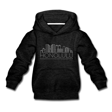 Honolulu, Hawaii Youth Hoodie - Skyline Youth Honolulu Hooded Sweatshirt - charcoal gray