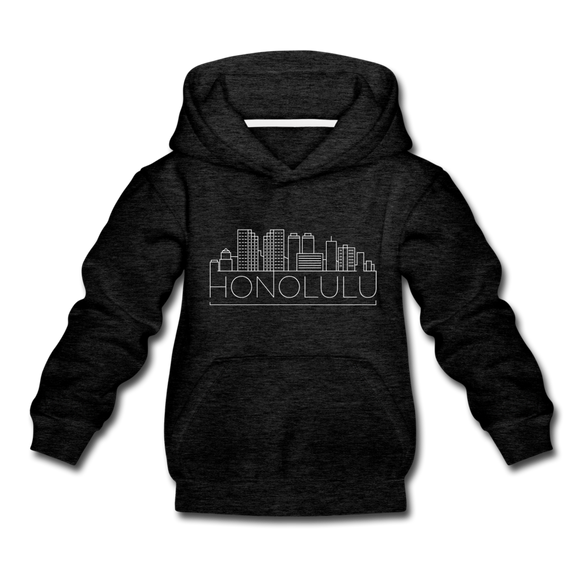 Honolulu, Hawaii Youth Hoodie - Skyline Youth Honolulu Hooded Sweatshirt - charcoal gray