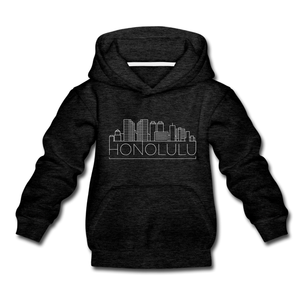 Honolulu, Hawaii Youth Hoodie - Skyline Youth Honolulu Hooded Sweatshirt - charcoal gray