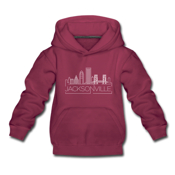 Jacksonville, Florida Youth Hoodie - Skyline Youth Jacksonville Hooded Sweatshirt - burgundy