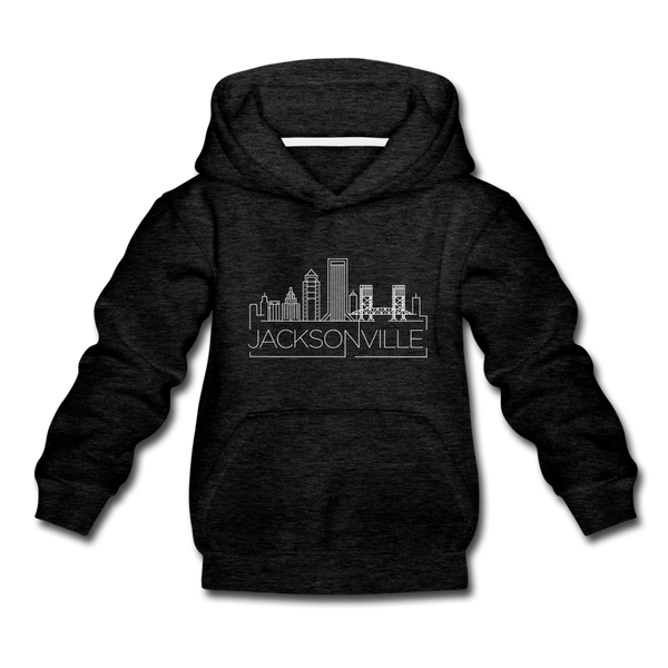 Jacksonville, Florida Youth Hoodie - Skyline Youth Jacksonville Hooded Sweatshirt - charcoal gray