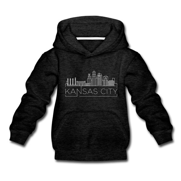 Kansas City, Missouri Youth Hoodie - Skyline Youth Kansas City Hooded Sweatshirt - charcoal gray