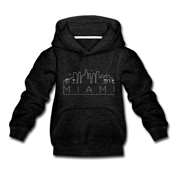 Miami, Florida Youth Hoodie - Skyline Youth Miami Hooded Sweatshirt - charcoal gray