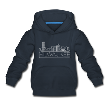 Milwaukee, Wisconsin Youth Hoodie - Skyline Youth Milwaukee Hooded Sweatshirt - navy