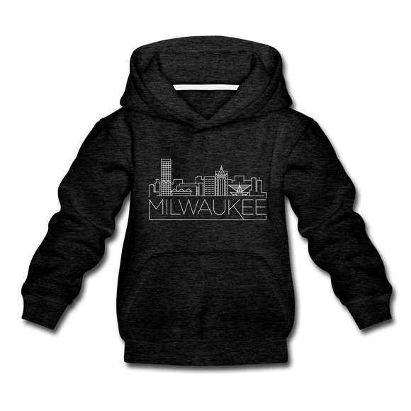 Milwaukee, Wisconsin Youth Hoodie - Skyline Youth Milwaukee Hooded Sweatshirt - charcoal gray