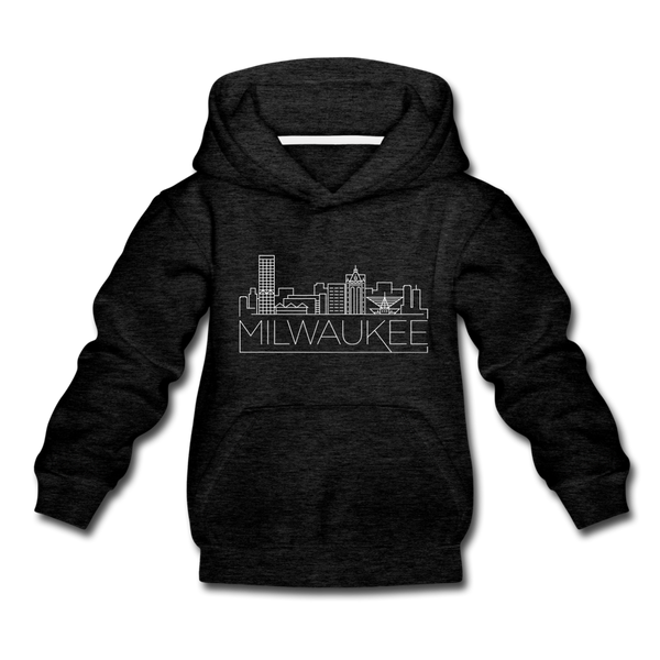 Milwaukee, Wisconsin Youth Hoodie - Skyline Youth Milwaukee Hooded Sweatshirt - charcoal gray