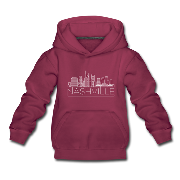 Nashville, Tennessee Youth Hoodie - Skyline Youth Nashville Hooded Sweatshirt - burgundy