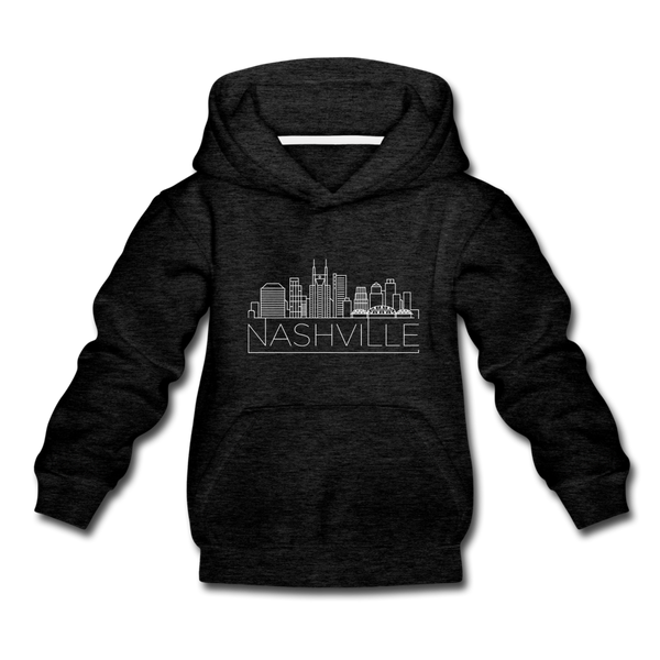 Nashville, Tennessee Youth Hoodie - Skyline Youth Nashville Hooded Sweatshirt - charcoal gray