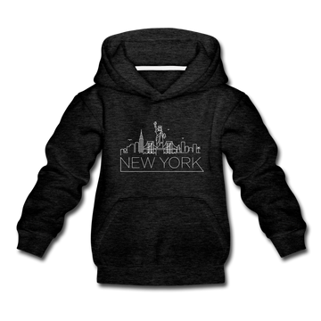 New York Youth Hoodie - Skyline Youth New York Hooded Sweatshirt - charcoal gray