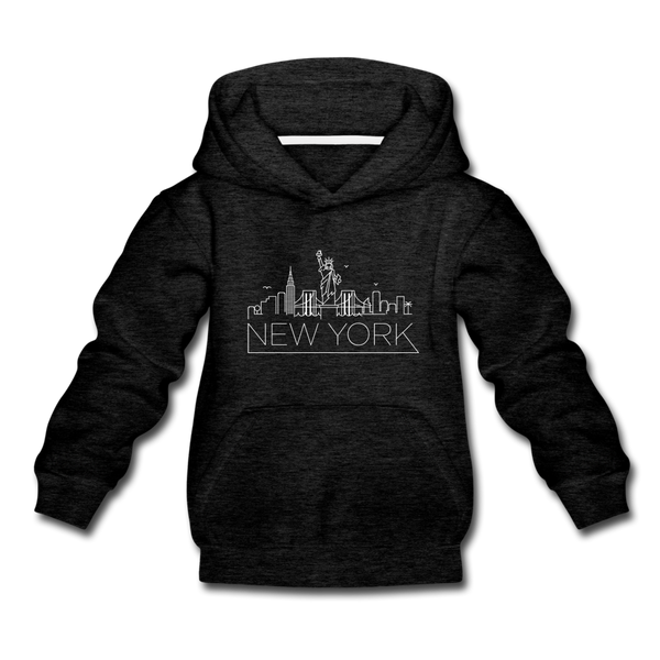 New York Youth Hoodie - Skyline Youth New York Hooded Sweatshirt - charcoal gray