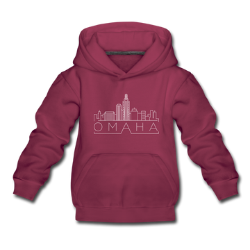 Omaha, Nebraska Youth Hoodie - Skyline Youth Omaha Hooded Sweatshirt - burgundy