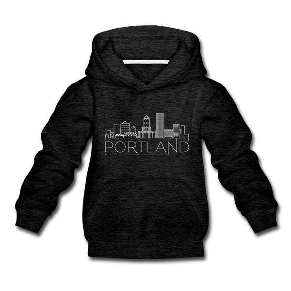 Portland, Oregon Youth Hoodie - Skyline Youth Portland Hooded Sweatshirt - charcoal gray