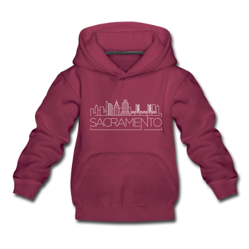 Sacramento, California Youth Hoodie - Skyline Youth Sacramento Hooded Sweatshirt - burgundy