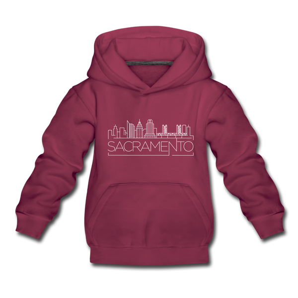 Sacramento, California Youth Hoodie - Skyline Youth Sacramento Hooded Sweatshirt - burgundy