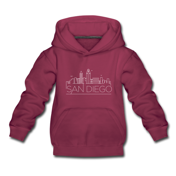 San Diego, California Youth Hoodie - Skyline Youth San Diego Hooded Sweatshirt - burgundy