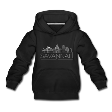 Savannah, Georgia Youth Hoodie - Skyline Youth Savannah Hooded Sweatshirt - black