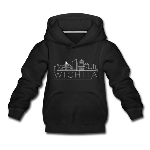 Wichita, Kansas Youth Hoodie - Skyline Youth Wichita Hooded Sweatshirt - black