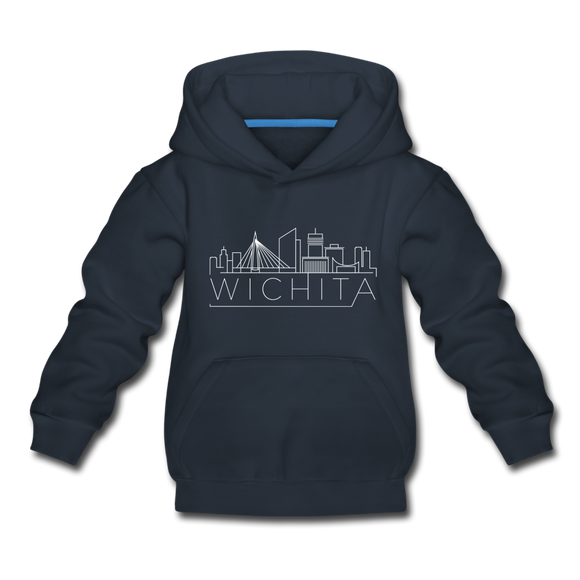 Wichita, Kansas Youth Hoodie - Skyline Youth Wichita Hooded Sweatshirt - navy